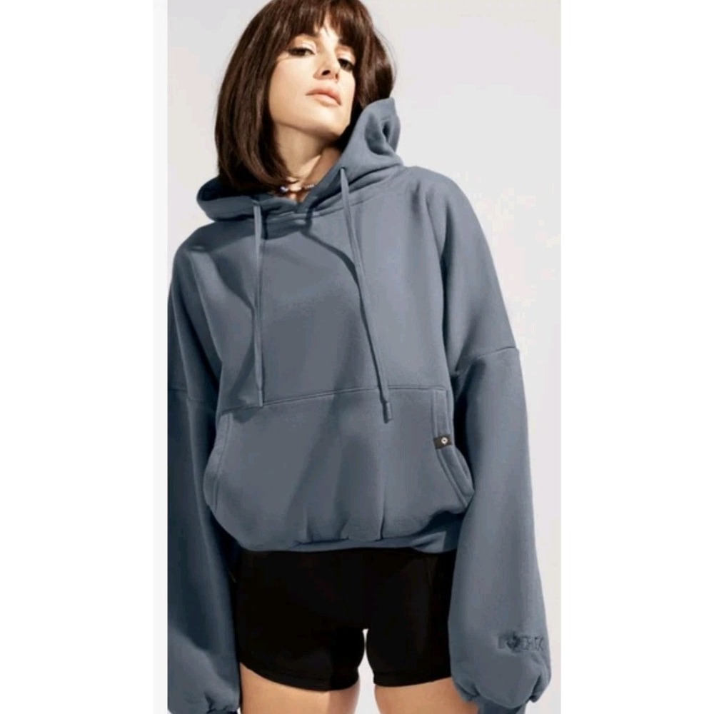 Popflex Crop Hoodie Sweater Women S/M Blue Gray Pullover Sweatshirt Athletic